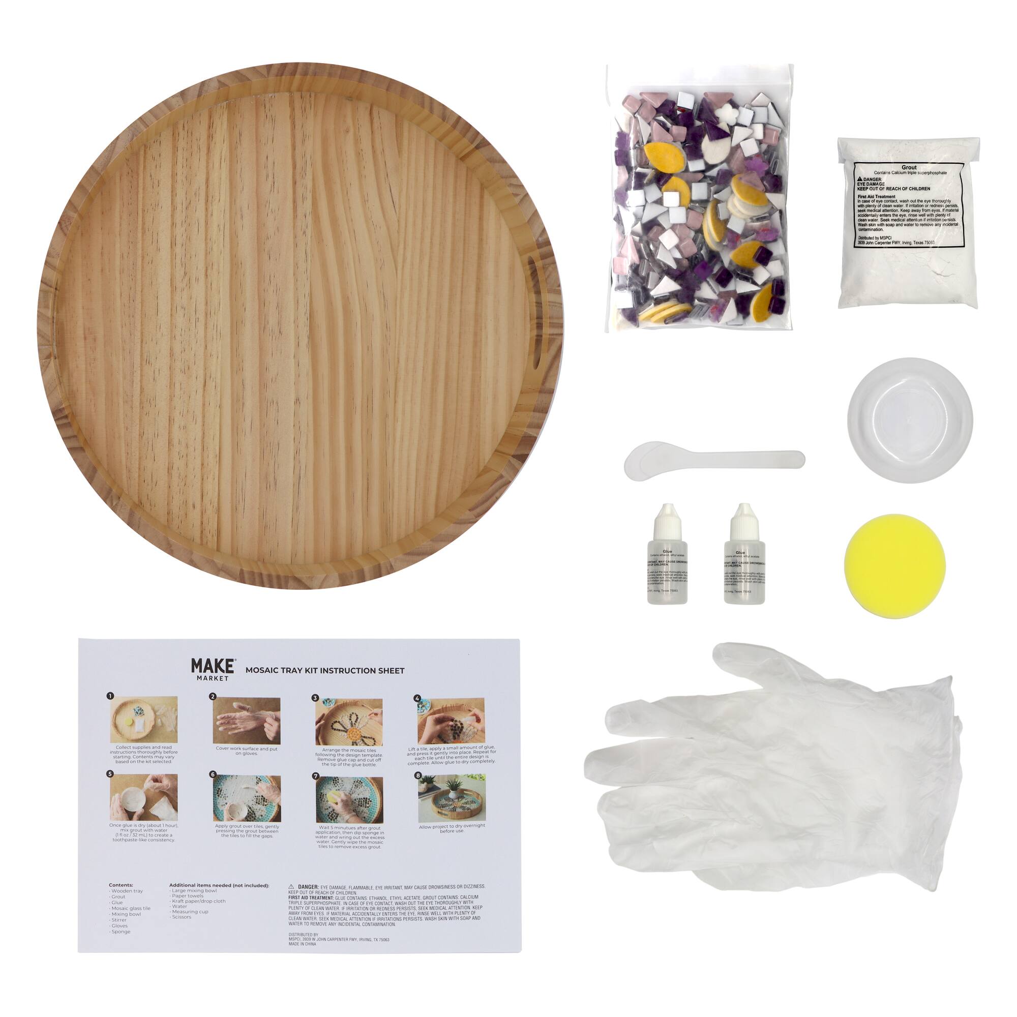 14" Round Yellow Flowers Mosaic Tray Kit by Make Market®